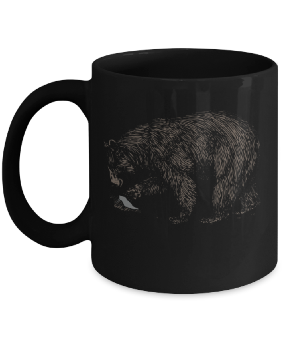 Gift gor Bear lovers , Grin & Bear it - Black Coffee Mug Porcelain Tea Cup 11 oz - Great Gift