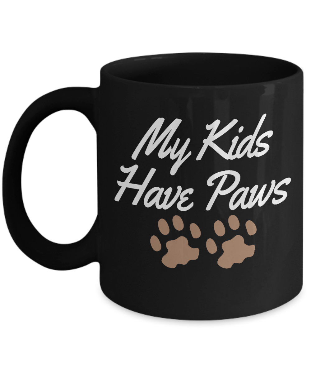 Dog Dad Coffee Mug, My Kids Have Paws -  Black Porcelain Coffee Mug 11 Oz For Dog Lover, Dad, Mom