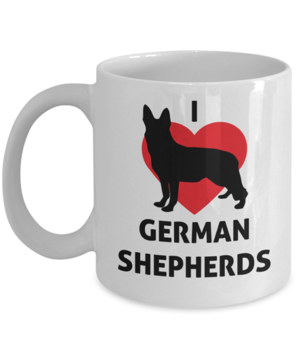 Dogs Lovers Gifts , I Love German Shepherds - White Coffee Mug Porcelain Tea Cup 11 oz - Great Gift