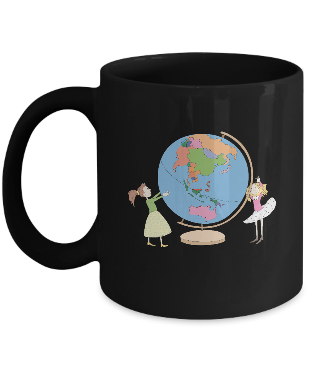 Kids Globe Black Mugs - Funny Christmas Kids Gifts - Porcelain Black coffee mugs 11 oz