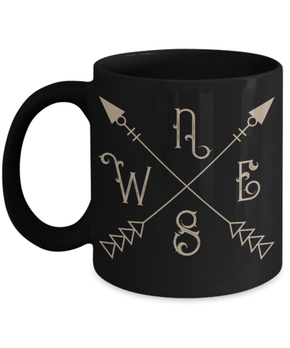 Fashion/Trends Lovers mugs , Compass Rustic - Black Coffee Mug Porcelain Tea Cup 11 oz - Great Gift