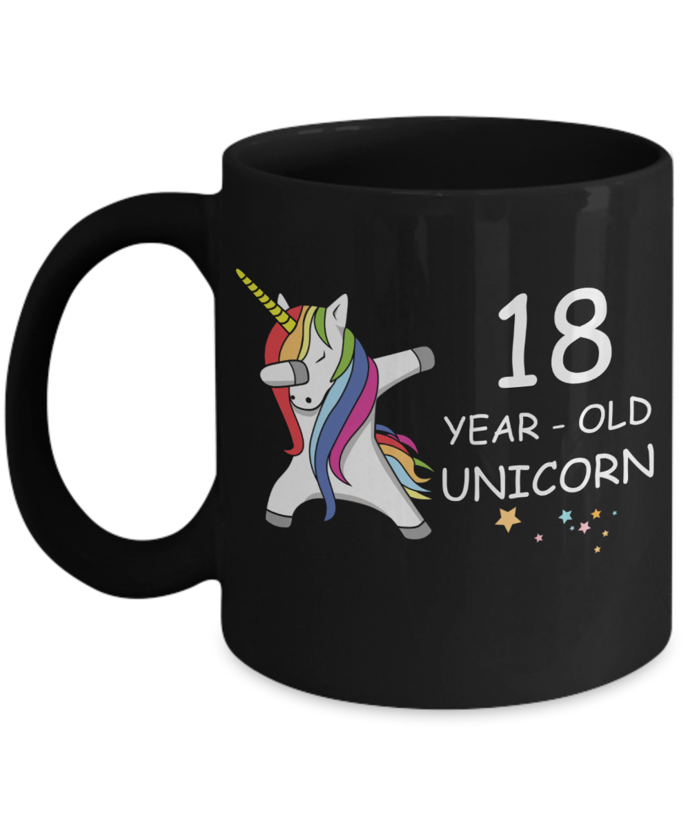 18th Birthday Gift for Women - 18 Year Old Unicorn Dabbing Mug - Funny Black Porcelain Coffee 11 oz for Grandma, Mom, Sister, Best Friend, Women, Her - Legends are Born In 2002