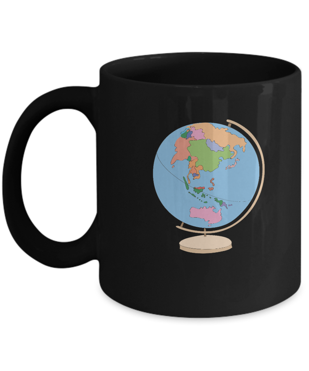 Globe Funny Black Mugs - Funny coffee mugs - Porcelain Black coffee mugs 11 oz