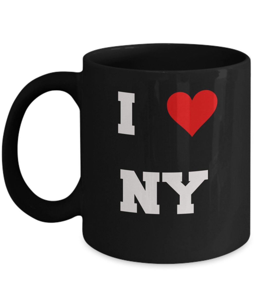 New York Mug, I Love New York NY Abbreviation USA States Ceramic Black Coffee Mug Tea Cup Gifts Mugs 11 oz Funny Mugs