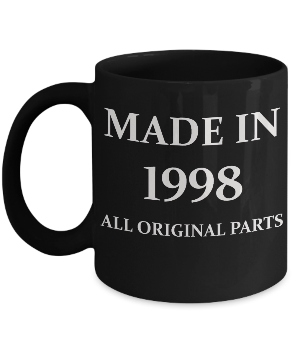1998 birthday gifts for men cd & women, 20th Birthday Gifts - Made in 1998 All Original Parts - Black Porcelain Coffee Cup,Premium 11 oz Funny Mugs Black coffee cup Gifts Ideas