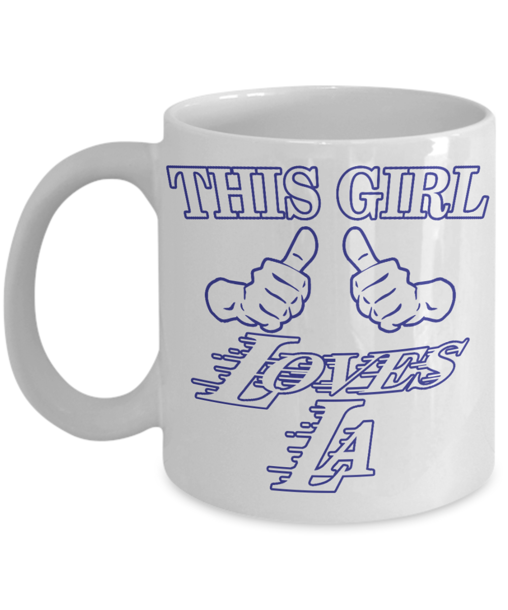 Los Angeles Souvenir Gift Coffee mug, This Girl Loves L A-White Porcelain Coffee Mug 11 oz