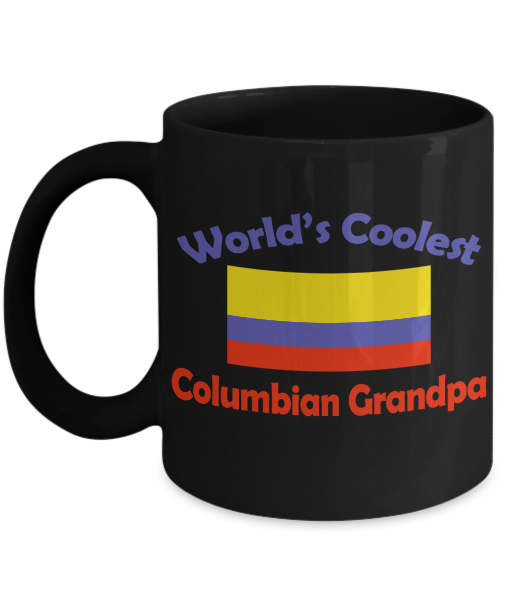 Colombian Gift Coffee Mug, World's Coolest Colombian Grandpa-Black Porcelain Coffee Mug 11 oz