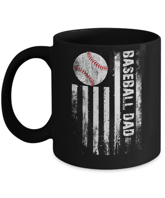 Baseball Dad - Funny Black Porcelain Coffee Mug Cute Ceramic Cup 11 oz