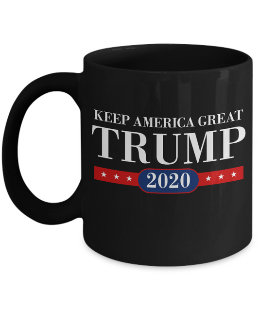 Trump 2020 Flag mugs, Keep America Great Trump 2020 - Funny Black Porcelain Coffee 11 oz