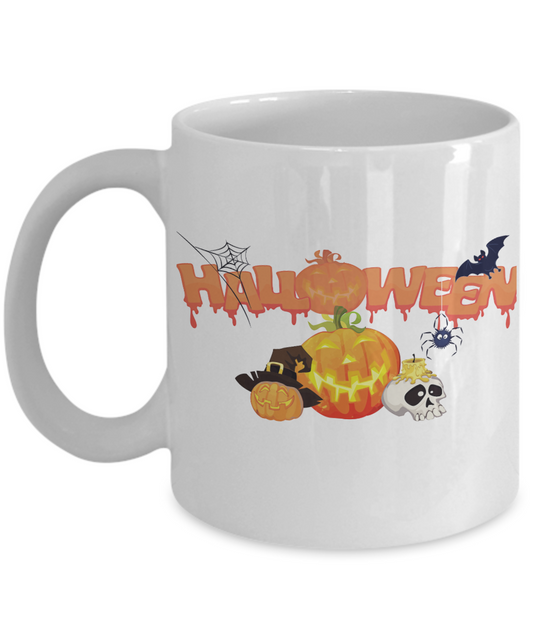 Halloween Mugs - White Porcelain Coffee Cup,Premium 11 oz White coffee cup