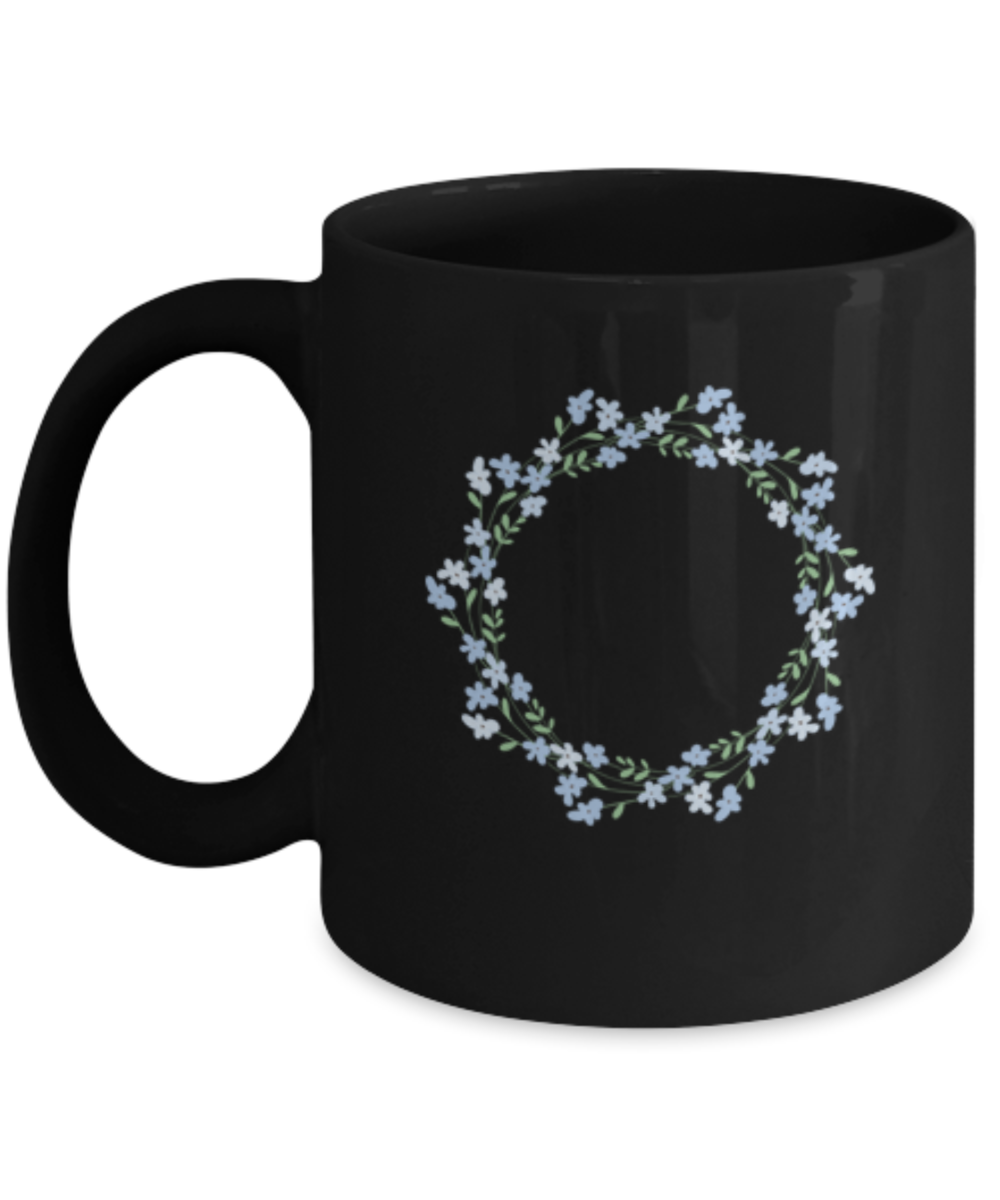 Wreath Blue Smooth Black Mugs - Funny Black coffee mugs 11 oz
