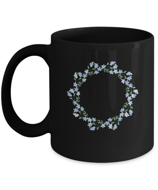 Wreath Blue Smooth Black Mugs - Funny Black coffee mugs 11 oz