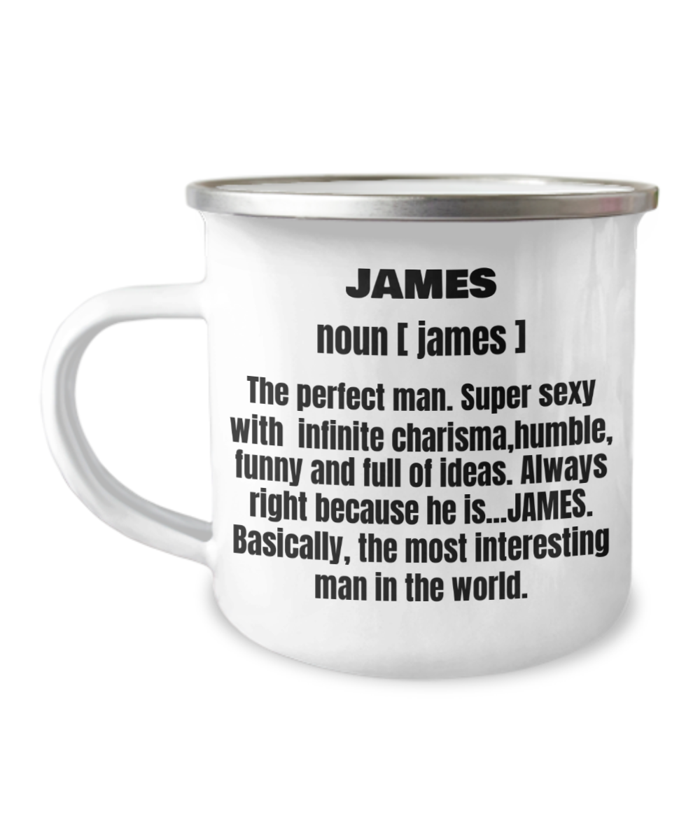 Funny Mug-Adult Definition - First Name James Men Funny White Coffee Mug -12 Oz Stainless Steel Enamel Finish Camper Coffee Mug