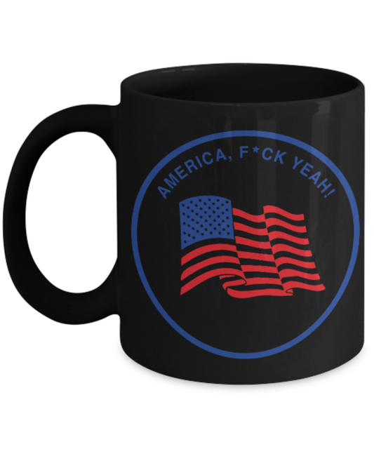 America Lovers Mugs, America F*ck Yeah - Black Coffee Mug Porcelain Tea Cup 11 oz - Great Gift