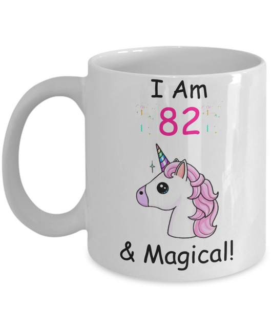 Unicorn Birthday gift 82nd Birthday Gift for Women - I Am 82 & Magical Unicorn Mug - Funny White Porcelain Coffee 11 oz - Born In 1938