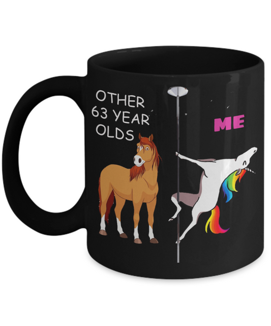 63rd Birthday Gift for Women - Other 63 Year Olds Me Unicorn Coffee Mug - Black Porcelain Coffee 11 oz for Grandma, Mom, Sister, Best Friend, Women, Her - Born In 1957