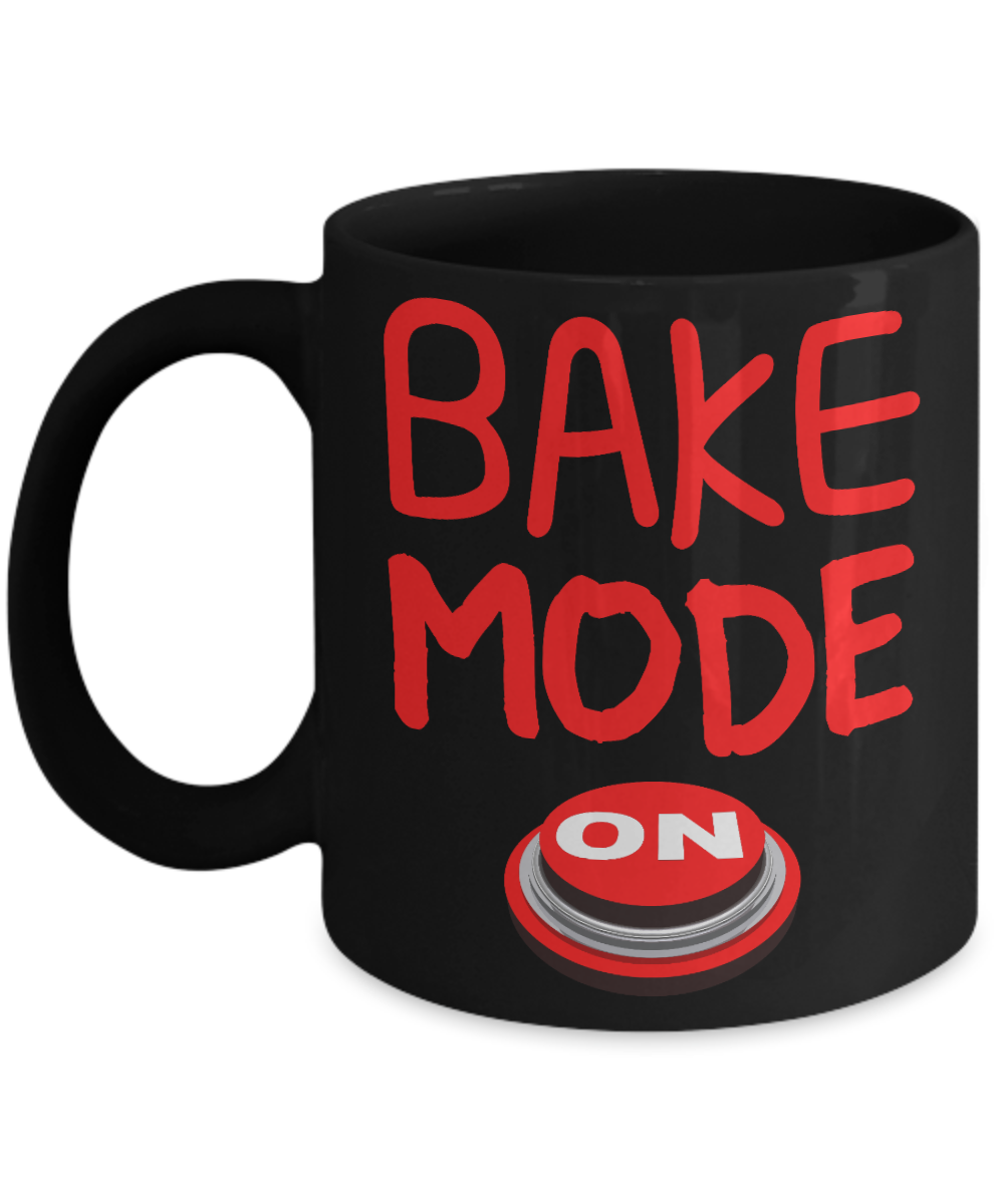 Love To Bake Coffee Mug, Bake Mode On -Black Porcelain Coffee Mug 11 oz for Baker, Mom, Sister, Brother,Dad