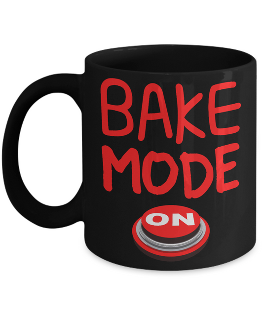 Love To Bake Coffee Mug, Bake Mode On -Black Porcelain Coffee Mug 11 oz for Baker, Mom, Sister, Brother,Dad