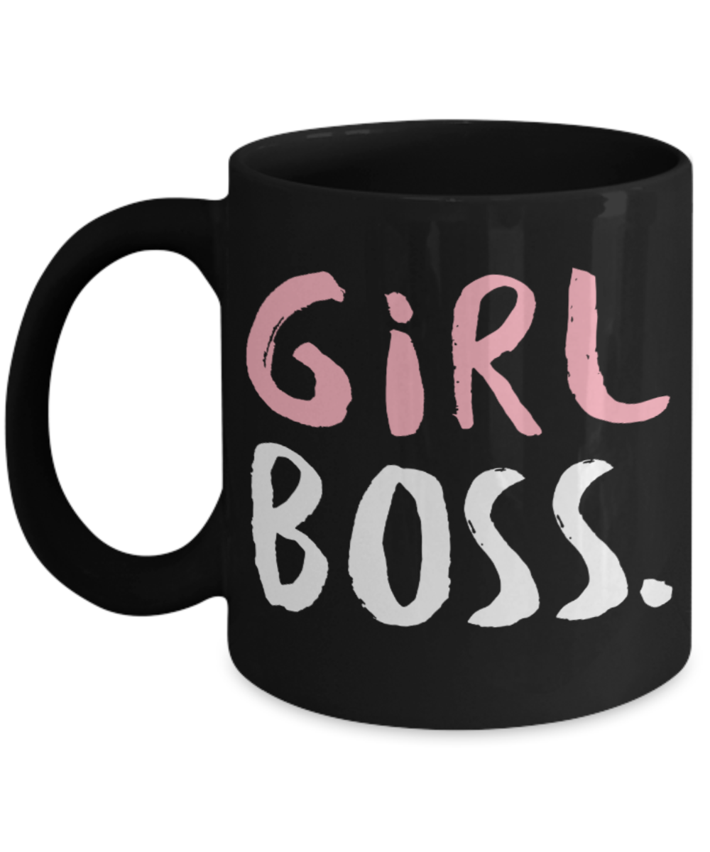 Girls gifts Mugs , Girl Boss - Black Coffee Mug Porcelain Tea Cup 11 oz - Great Gift