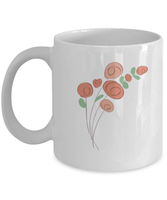 Bouquet Roses Sprigs Textured Coffee Mugs - Funny White coffee mugs 11 oz