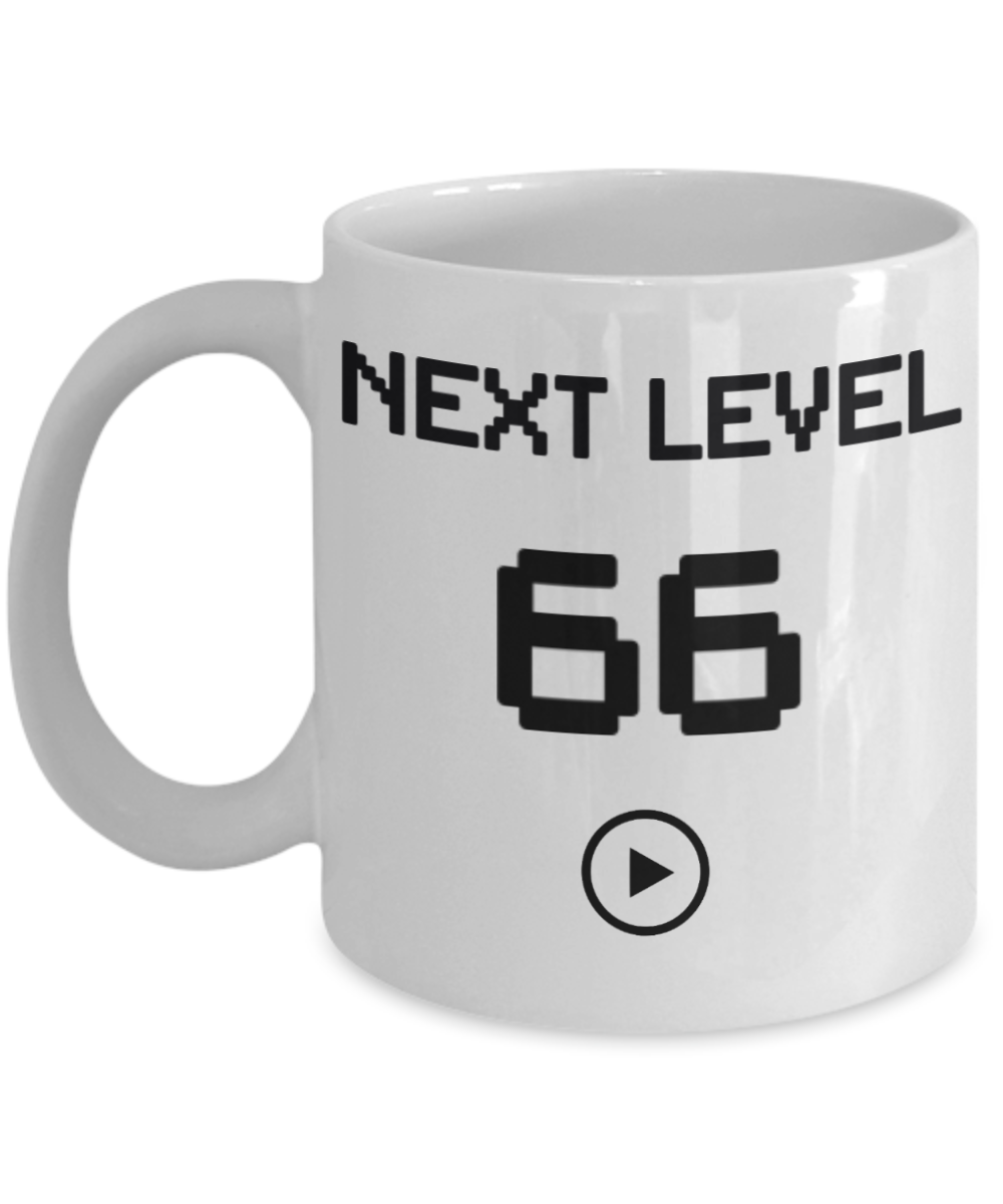 66th Birthday Coffee Mug, Next Level 66, Gamer Coffee Mug, Birthday Mug- White Porcelain Coffee Mug 11 Oz Birthday Coffee Mug
