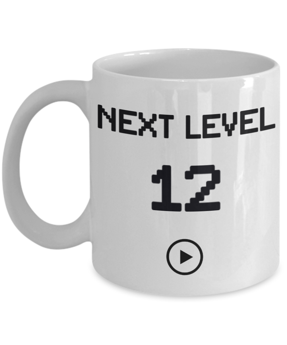 12th Birthday Gift Coffee Mug For Kids, Next Level 12, Gamer Coffee Mug, Birthday Mug- White Porcelain Coffee Mug 11 Oz Funny Quotes Coffee Mug