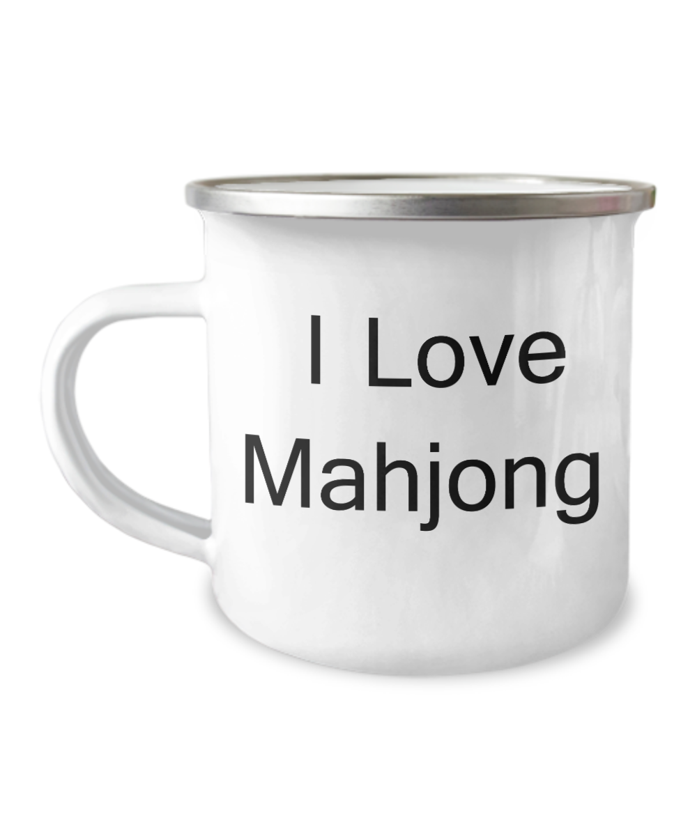 I Love Mahjong - Valentines Coffee Mugs - Funny Travel Mug- 12 Oz Stainless Steel Enamel Finish White Camper Coffee Mug