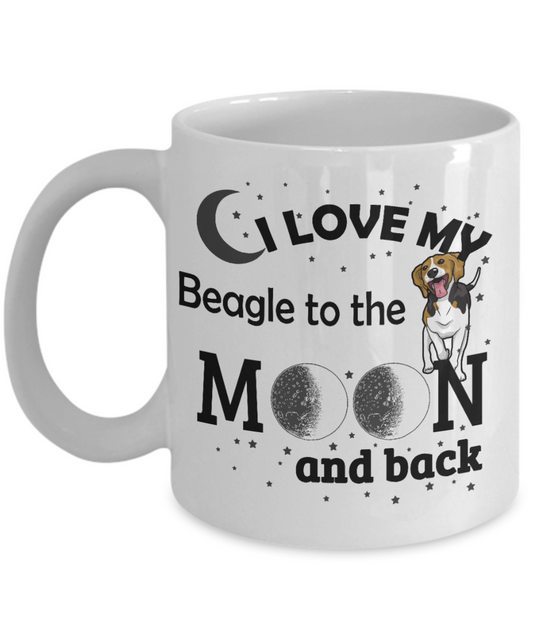 Custom Dog Mom Gift Coffee mug,I Love My Beagle To The Moon And Back-White Porcelain Coffee Mug 11 oz