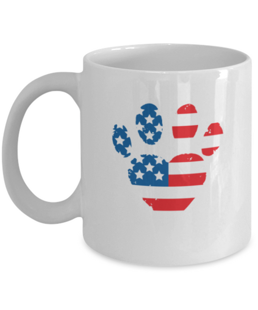 Gift gor cat lovers , Usa Paw - White Coffee Mug Porcelain Tea Cup 11 oz - Great Gift