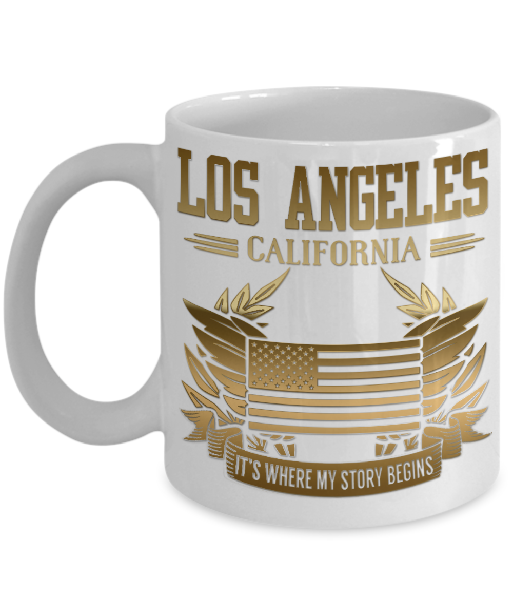 Los Angels California, It's Where My Story Begins- White Porcelain Coffee Mug 11 Oz Funny Quotes Coffee Mug