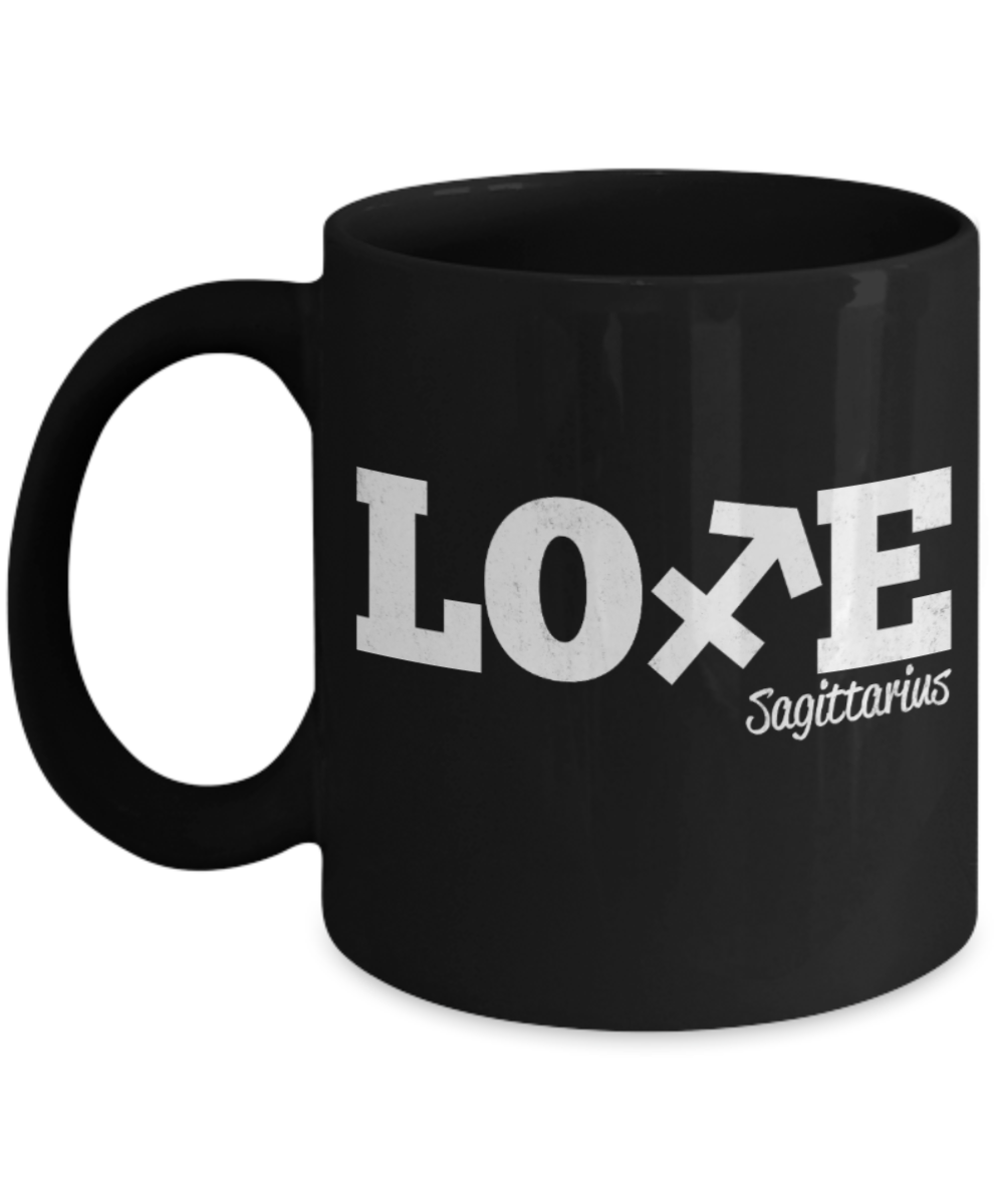 Sagittarius Lovers Mugs , Love Sagittarius - Black Coffee Mug Porcelain Tea Cup 11 oz - Great Gift