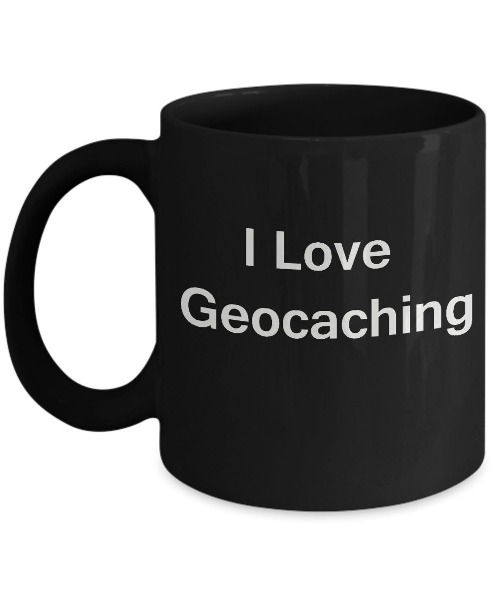 I Love Geocaching coffee black mug - Porcelain Black Black coffee mugs 11 oz