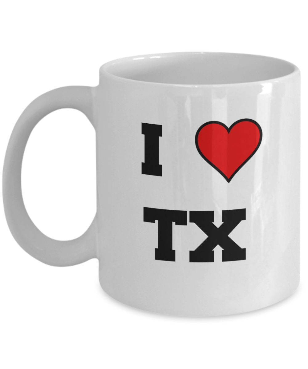 Texas Mug, I Love Texas TX Abbreviation USA States Ceramic Coffee Mug Tea Cup Gifts Mugs 11 oz Funny Mugs