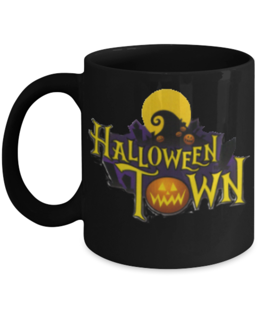 Halloween Town Mugs - Black Porcelain Coffee Cup,Premium 11 oz Black coffee cup