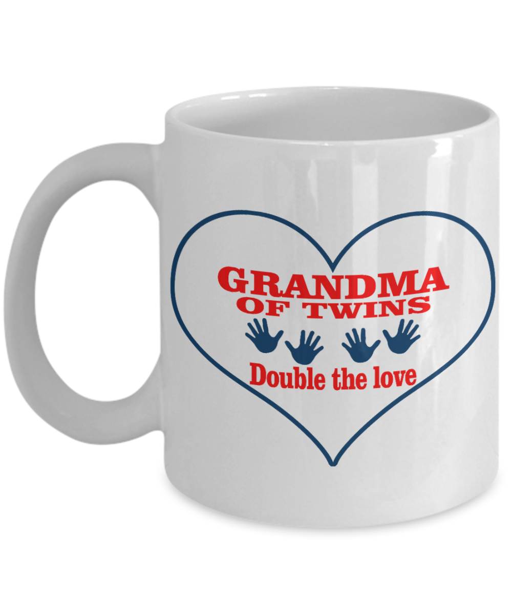 Grandma Personalized Coffee mug, Grandma Of  Twins, Double The Love-White Porcelain Coffee Mug 11 oz