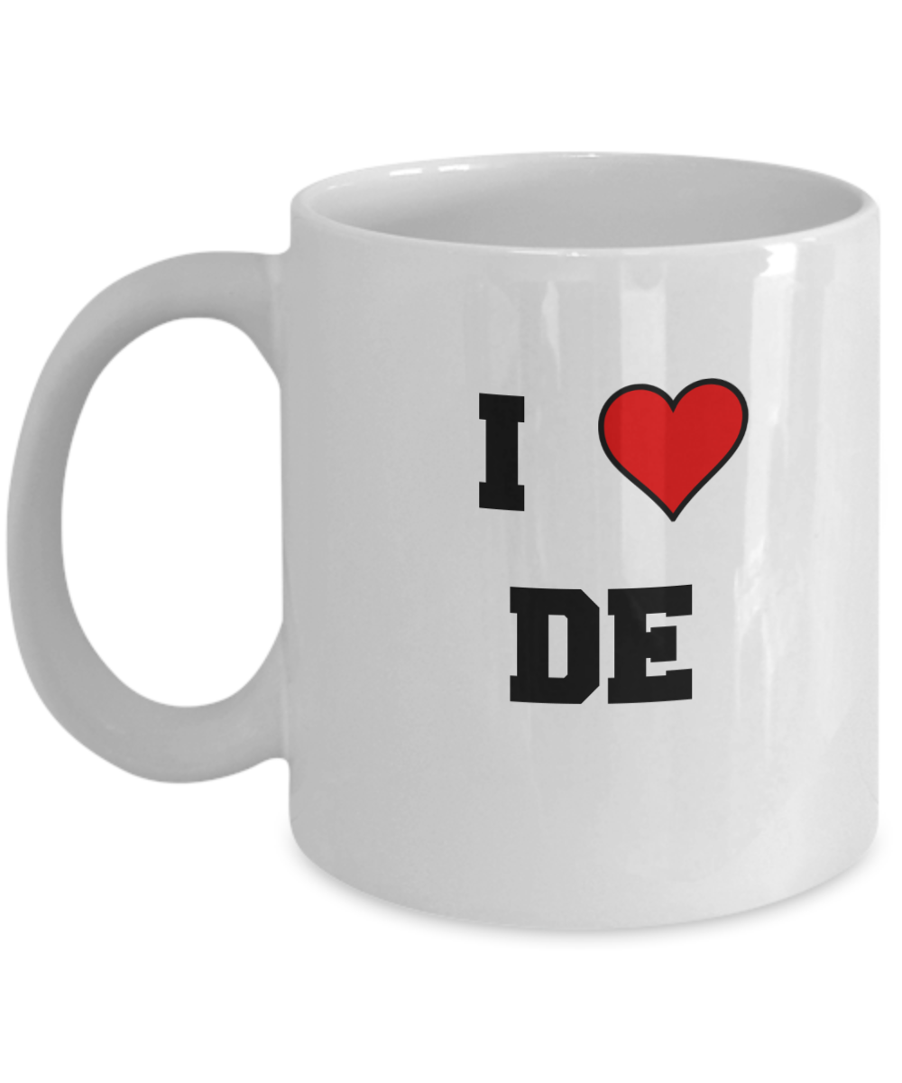 Delaware Mug, I Love Delaware DE Abbreviation USA States Ceramic Coffee Mug Tea Cup Gifts Mugs 11 oz Funny Mugs