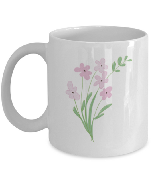 Bouquet Sprigs Pink Textured Coffee Mugs - Funny  White coffee mugs 11 oz