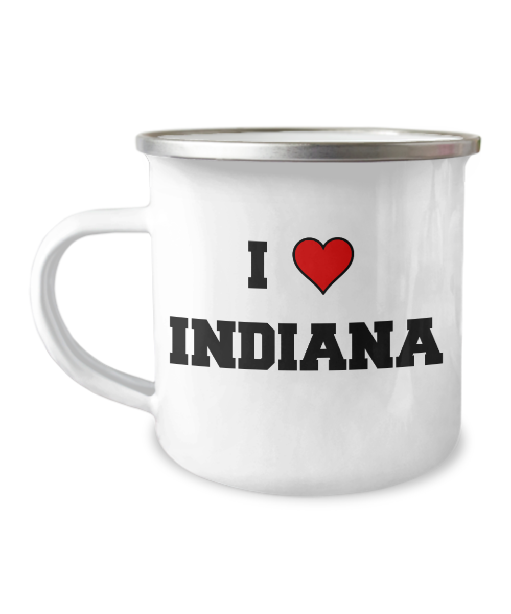 Indiana Tea Coffee Mugs, I Love Indiana USA States Coffee Mug Tea Cup-12 Oz Stainless Steel Enamel Finish White Camper Coffee Mug