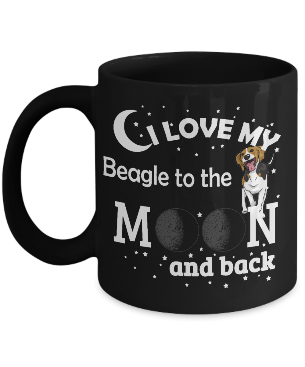 Custom Dog Mom Gift Coffee mug,I Love My Beagle To The Moon And Back-Black Porcelain Coffee Mug 11 oz