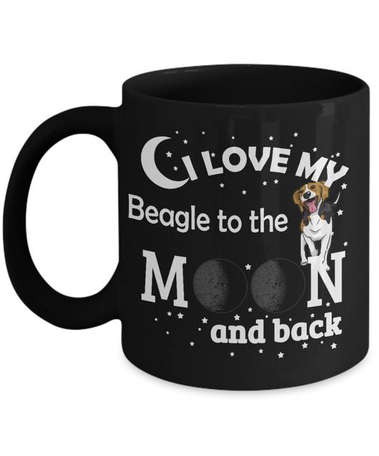 Custom Dog Mom Gift Coffee mug,I Love My Beagle To The Moon And Back-Black Porcelain Coffee Mug 11 oz
