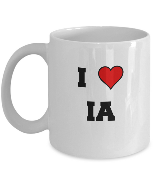 Iowa Mug, I Love Iowa IA Abbreviation USA States Ceramic Coffee Mug Tea Cup Gifts Mugs 11 oz Funny Mugs