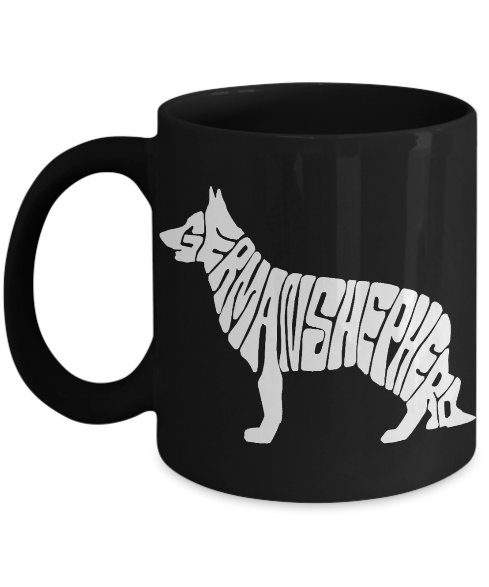 Personalized German Shepherd Coffee mug,German Shepherd Shape With Letters-Black Porcelain Coffee Mug 11 oz