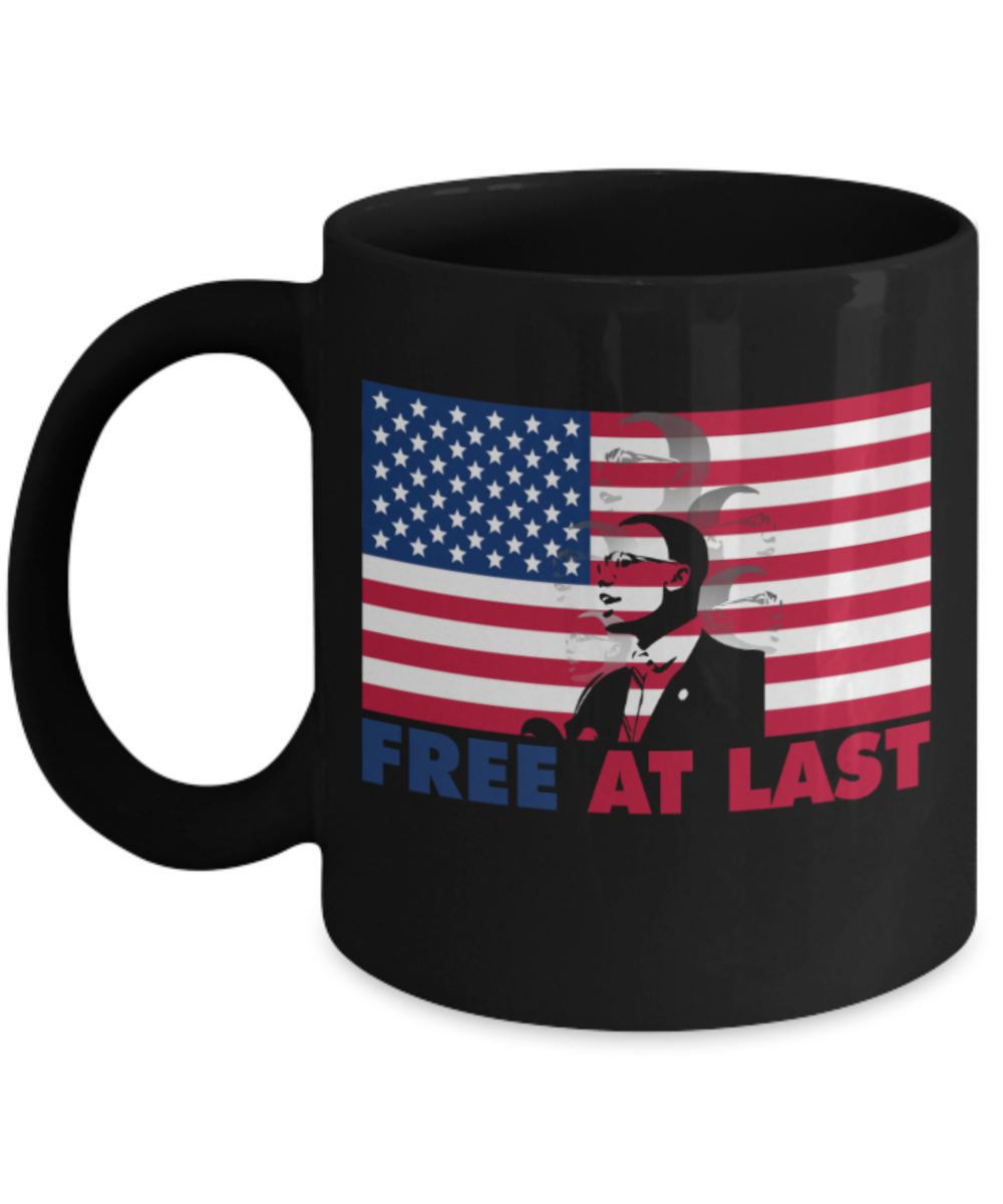 Martin luther king mugshot Speech, Free at last - Funny Black Porcelain Coffee Mug Cute Ceramic Cup 11 oz