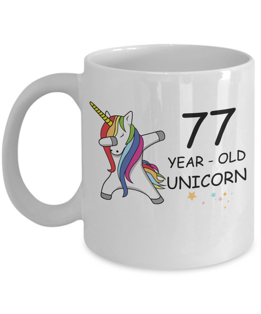 Unicorn Birthday gift 77th Birthday Gift for Women - 77 Year Old Unicorn Dabbing Mug - Funny White Porcelain Coffee 11 oz, 77th Anniversary Bday Gift for Grandma, Mom, Sister, Bestie - Legends are Born In 1943