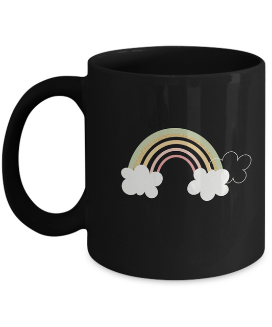 Floral Rainbow Black Mugs - Funny Christmas Gifts - Porcelain Black coffee mugs 11 oz
