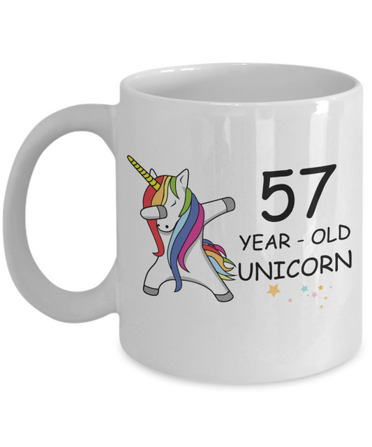 Unicorn Birthday gift 57th Birthday Gift for Women - 57 Year Old Unicorn Dabbing Mug - Funny White Porcelain Coffee 11 oz, 57th Anniversary Bday Gift for Grandma, Mom, Sister, Bestie - Legends are Born In 1963