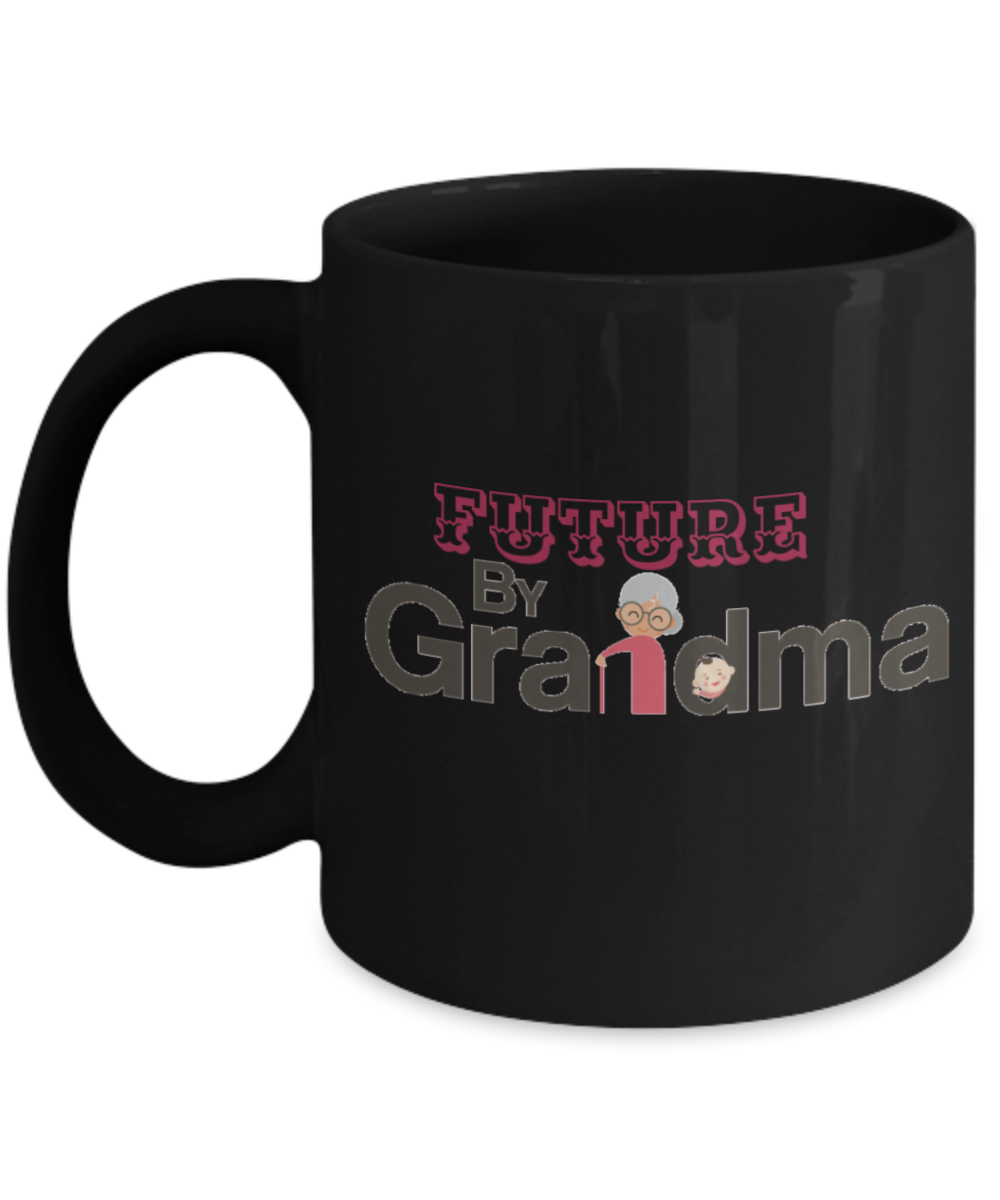 Future By Grandma Mug - Black Porcelain Coffee Cup,Premium 11 oz Black coffee cup