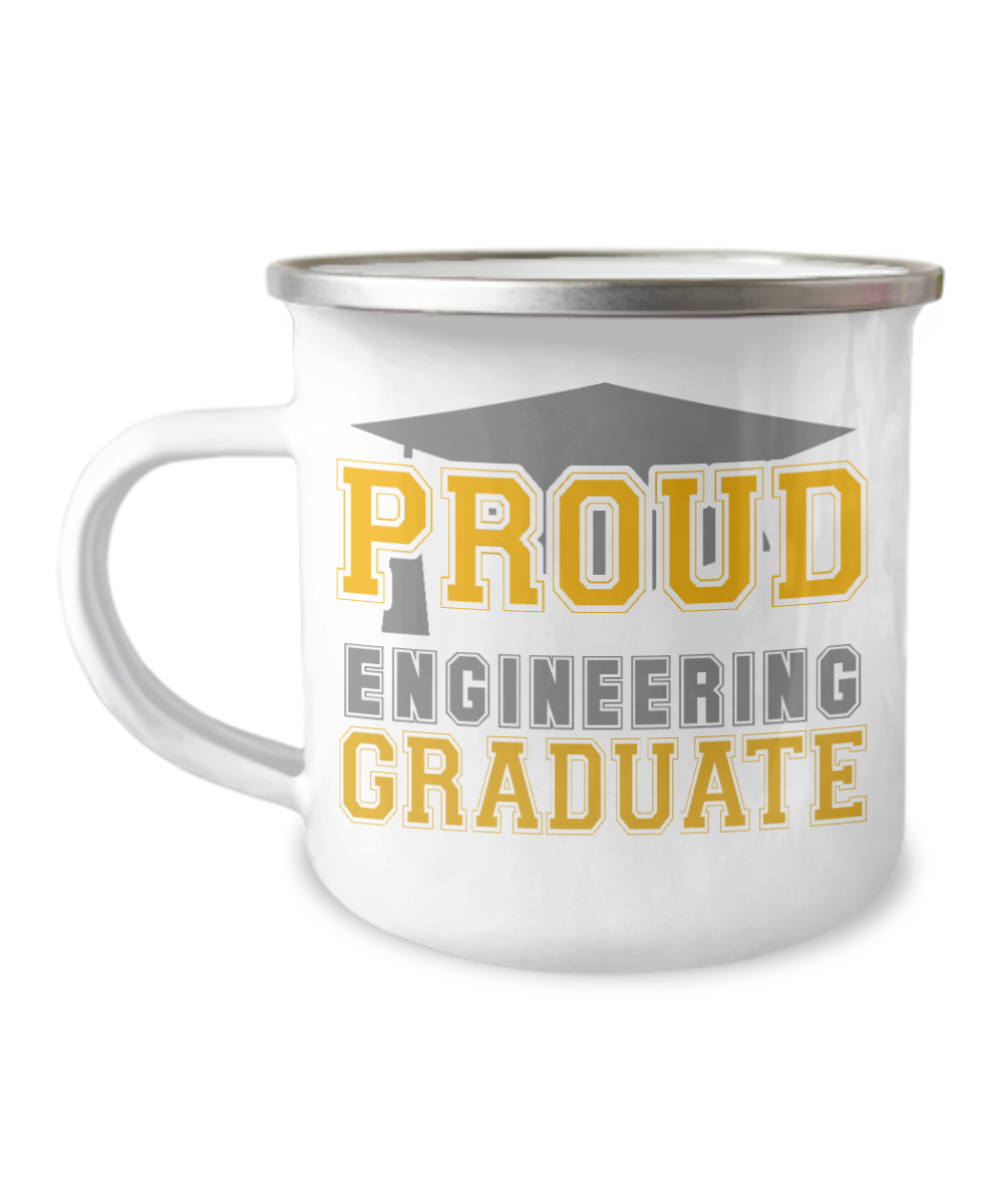 Graduation Coffee Mug, Proud Engineering Graduate, College Student Coffee Mug -12 Oz Stainless Steel Enamel Finish White Camper Coffee Mug