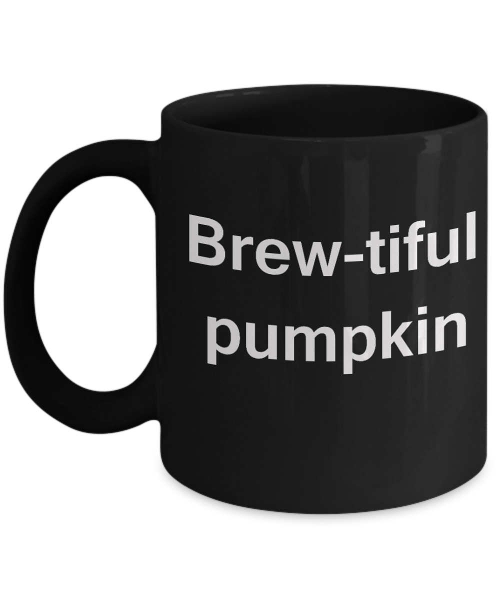 Pumpkin Lovers mugs, Brew-tiful Pumpkin - Black Porcelain Coffee Cup,Premium 11 oz Funny Mugs Black coffee cup Gifts Ideas