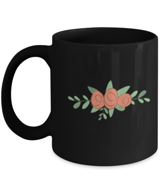 Bouquet Roses Smooth Black Mugs - Funny Black coffee mugs 11 oz